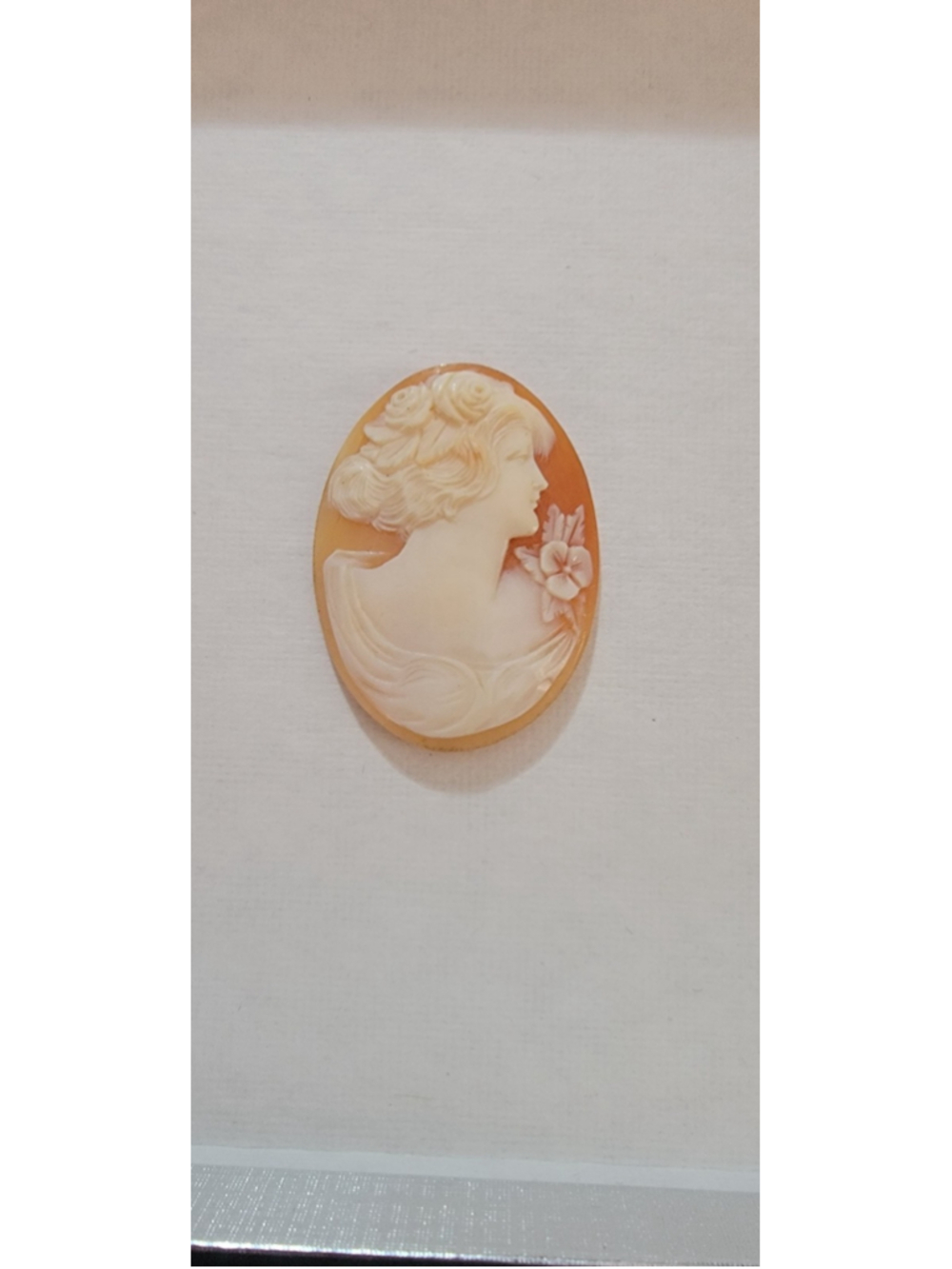Large Hand Carved Shell Cameo 1.75" Lady Portrait Floral Vintage Italy